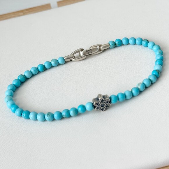 David Yurman Men's Turquoise 4mm Star of David Silver Spiritual Beaded Bracelet - Picture 2 of 4